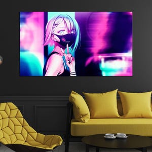 NEON ANIME GIRL Canvas Anime Art Canvas Modern Art Multipanel Wall Art Trendy Canvas Art Neon House Design Fashion Wall Decor Fashion Art