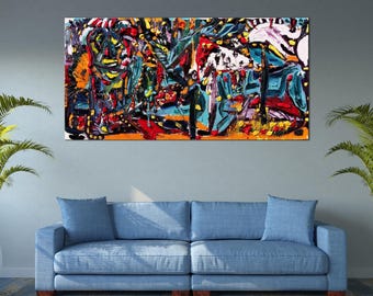Kleurrijke Abstracte Compositie Moderne kamer Muurdecoratie Kunst Canvaskunst Interieur