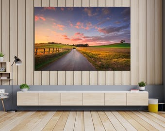 SUNSET Over A COUNTRY ROAD Canvas Print Art Tuscany Italy Landscape High-Quality Print Countryside Sunset Canvas Wall Art Stretched Canvas