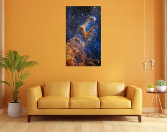 James Webbs atemberaubendes Porträt der Säulen der Schöpfung. NASA Weltraumteleskop Erste Bilder. Weltall Wand-Kunstdruck