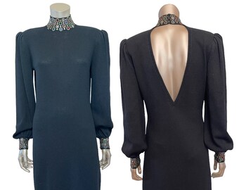 Vintage 1980s Open Back St. John Rhinestone Dress Size M/L