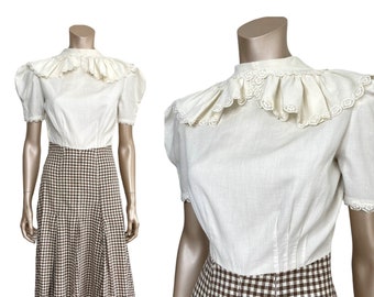 Vintage 1940s Ruffle Collar Gingham Dress