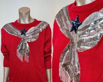 Vintage 1980s Red White & Blue Sequined Sweater