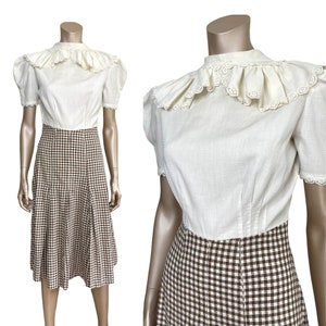 Vintage 1940s Ruffle Collar Gingham Dress