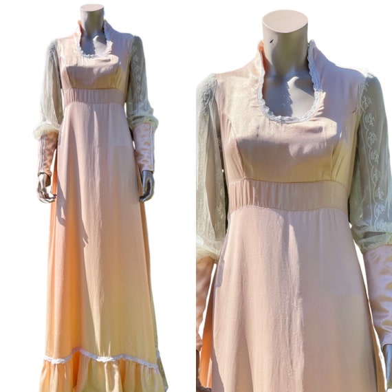 Vintage 1970s Gunne Sax Dress with Lace Sleeves - Gem