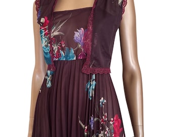 Vintage 1970s Semi-Sheer Floral Dress with Matching Bolero