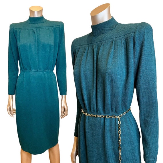 Vintage 1980s Teal Knit Dress by St. John - image 1