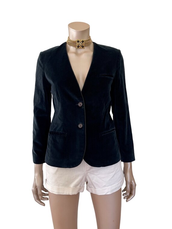 Vintage 1970s Midnight Blue Blazer with Black Cor… - image 3