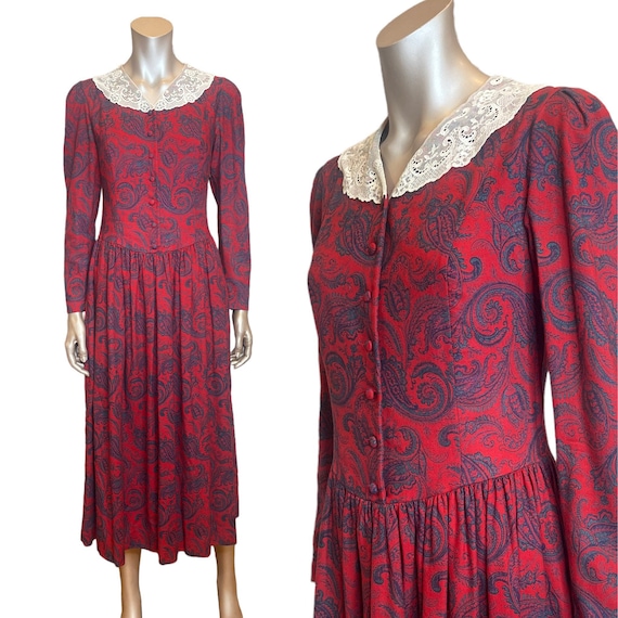 Vintage 1980/1990s Laura Ashley Dress with Lace C… - image 1
