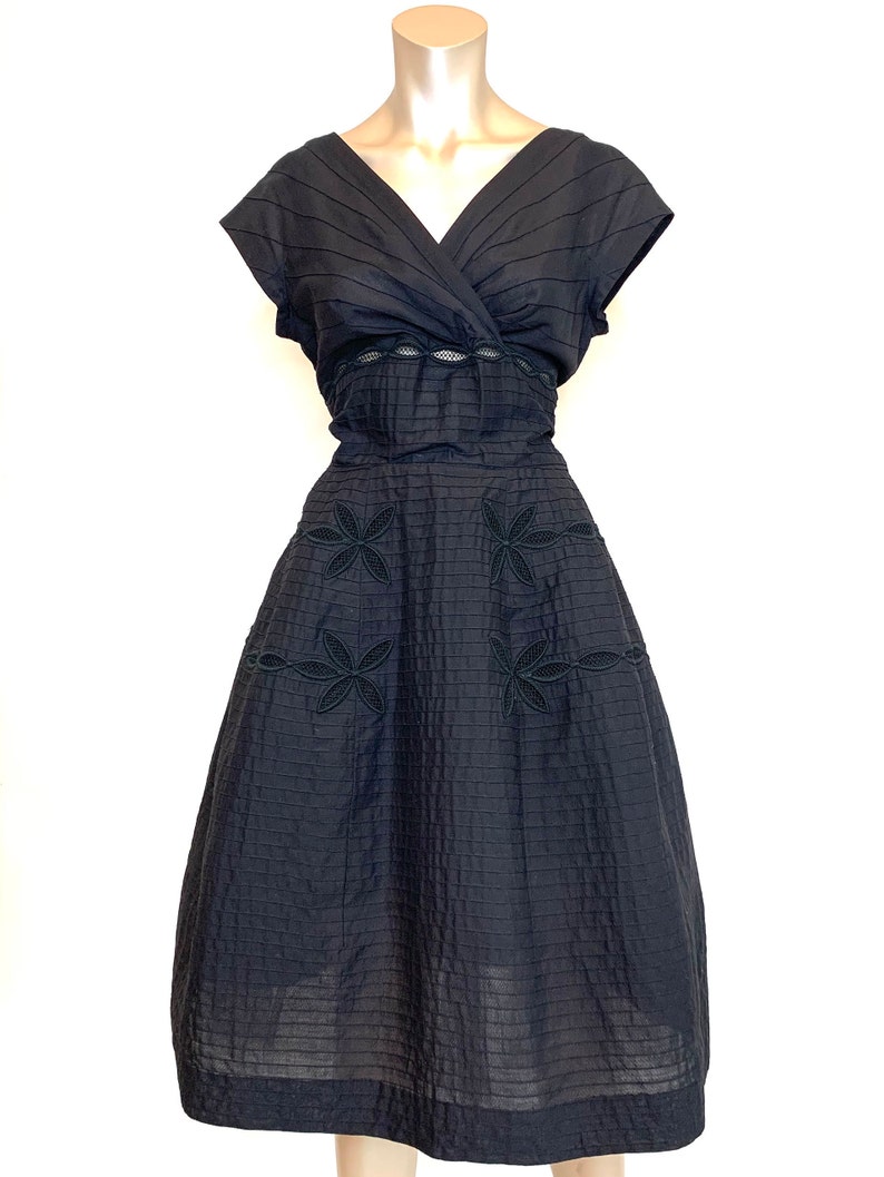 Vintage 1950s Tea Length Dress with Peek-a-Boo cut-outs!