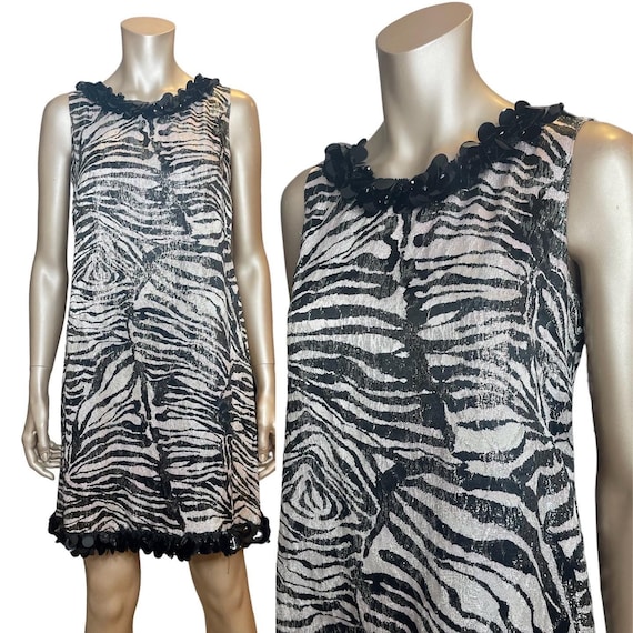 Vintage 1960s Metallic Zebra Print Dress with Pai… - image 1