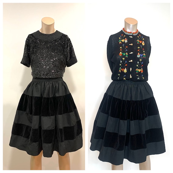 Gorgeous Vintage 1950s Taffeta and Velvet Skirt - image 1