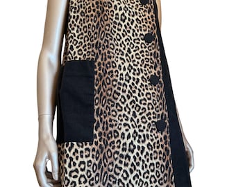 Vintage 1960s Leopard Print Corduroy Tunic Dress