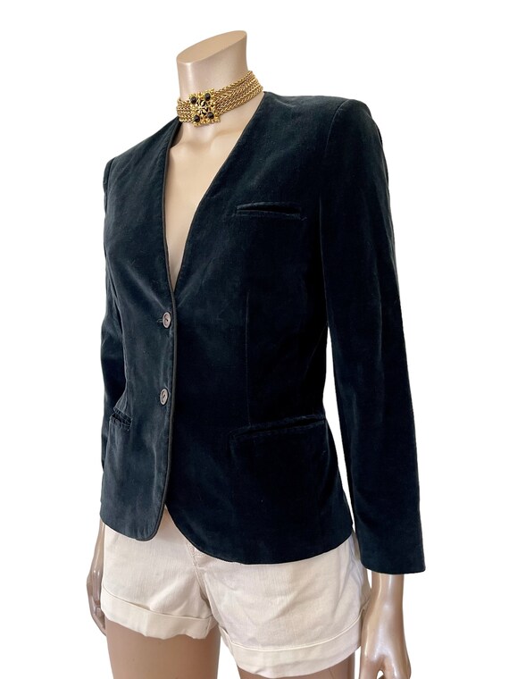 Vintage 1970s Midnight Blue Blazer with Black Cor… - image 2