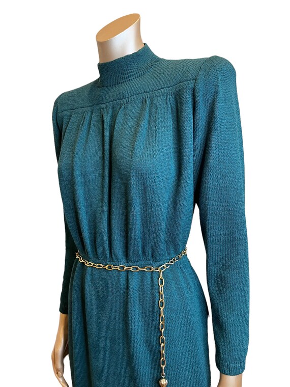 Vintage 1980s Teal Knit Dress by St. John - image 4