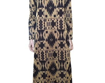 Vintage 1970s David Brown Metallic Gold Lounge Dress From I. Magnin Up to Size M