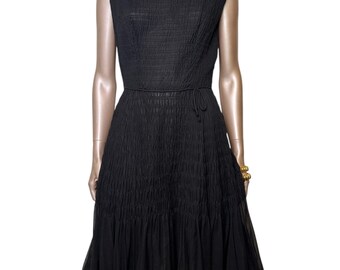 Vintage 1950s Semi Sheer Black Patio Dress