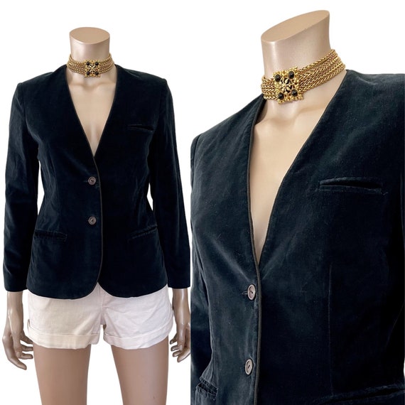 Vintage 1970s Midnight Blue Blazer with Black Cor… - image 1