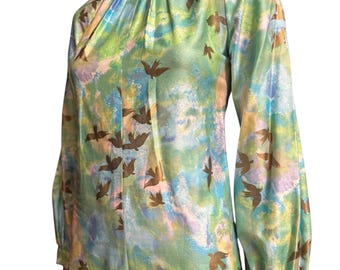 Vintage 1970s Gold Painting Bird Romper