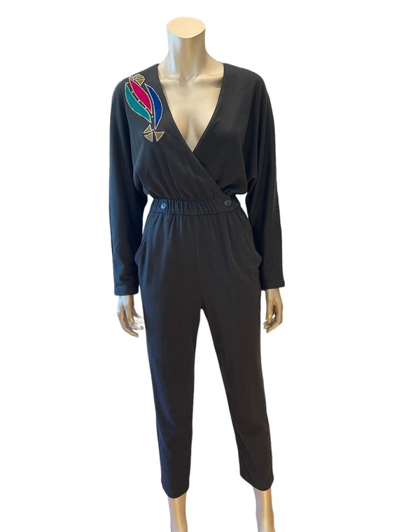 Vintage 1980s Jumpsuit with Suede Appliqué and Re… - image 4