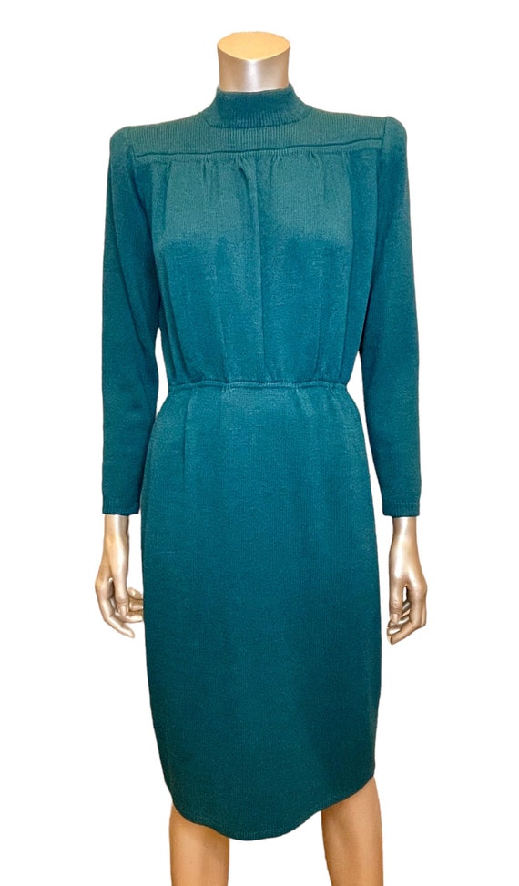 Vintage 1980s Teal Knit Dress by St. John - image 5