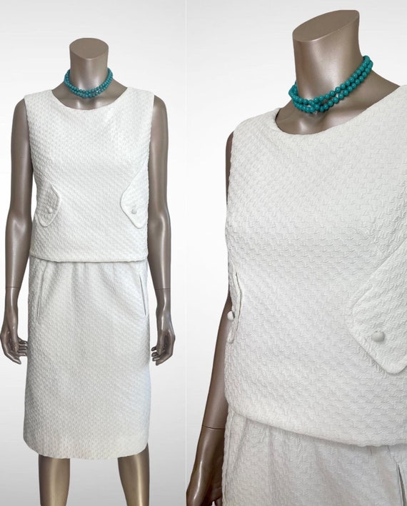 Vintage 1960s Textured White Summer Dress - image 1