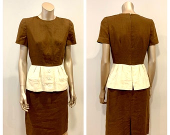 Vintage 1970s Bill Blass Peplum Linen Dress