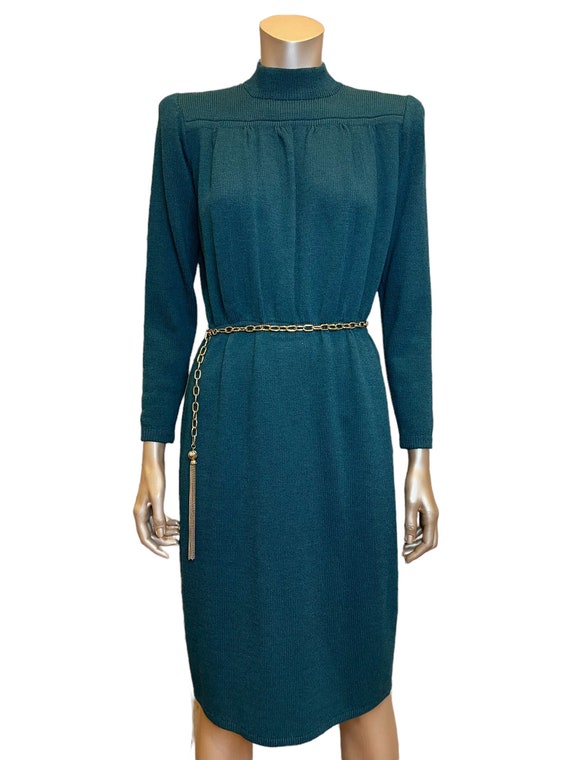 Vintage 1980s Teal Knit Dress by St. John - image 3