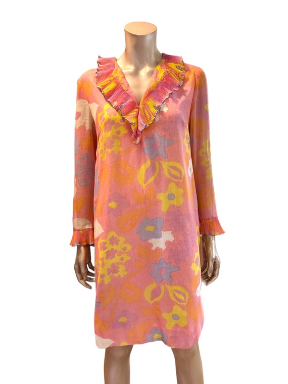 Vintage 1960s Floral Ruffle Neck Dress - image 4