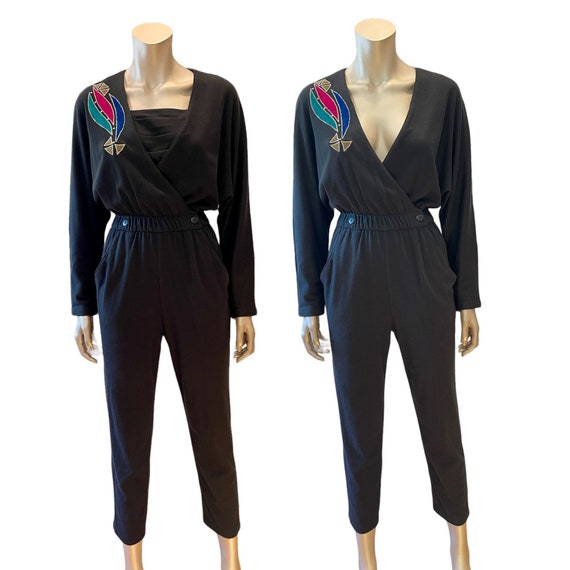 Vintage 1980s Jumpsuit with Suede Appliqué and Re… - image 1