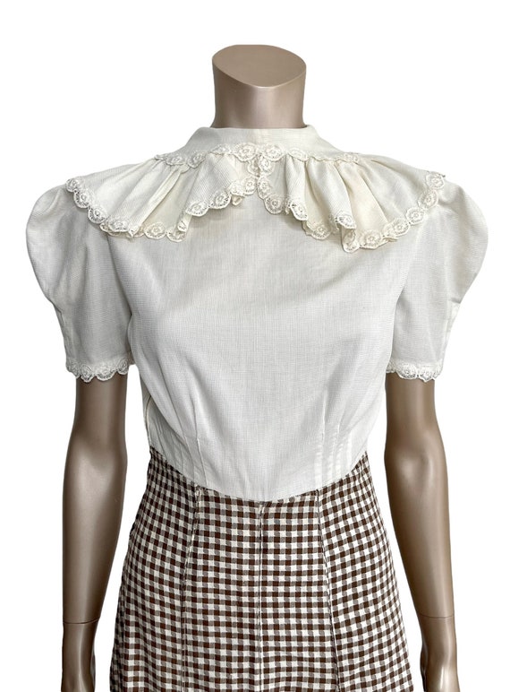 Vintage 1940s Ruffle Collar Gingam Dress - image 3