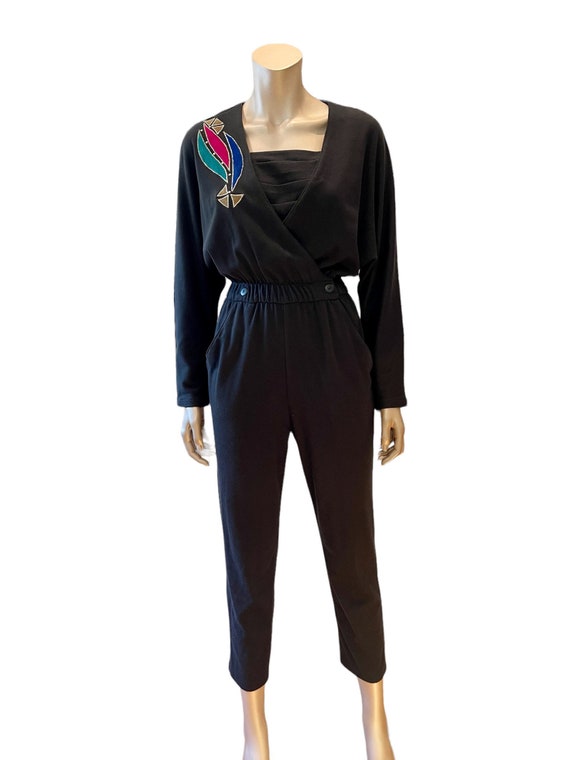 Vintage 1980s Jumpsuit with Suede Appliqué and Re… - image 5
