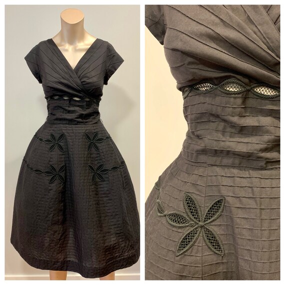Vintage 1950s Tea Length Dress with Peek-a-Boo cut