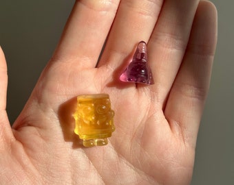 Fluorite SpongeBob & Patrick Carving | Rainbow Fluorite Crystal Figurines | Cute Crystal Collectibles | Cartoon Gift | Pick Your Pair