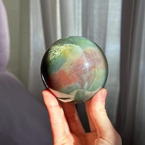 Ocean Jasper Crystal Sphere | 6.5cm Polished Stone Ball | Heart Chakra Healing | Joyful Energy | Spiritual Home Decor Gift