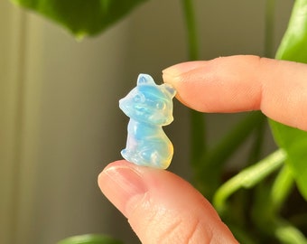Opalite Cat Crystal Carving | Mini Healing Cat Figurine | Pocket Crystal Totem | Cute Animal Crystal Gift | Calming Kawaii Crystal
