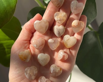Mini Flower Agate Heart | Polished Crystal Heart Carving | Emotional Growth & Calm | Heart Chakra Stone | Pocket Crystal Gift