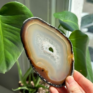 Natural Agate Slice | Polished Crystal Slice for Balance & Grounding | Agate Slab for Display, Grids or Craft | Earthy Healing Stone