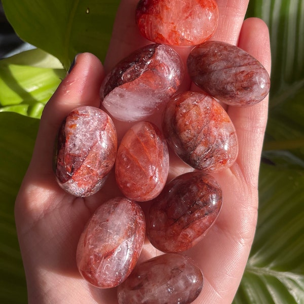 Fire Quartz Tumblestone, polished fire quartz crystal, polished red quartz gemstone crystal healing, pockets stone crystals and gemstone