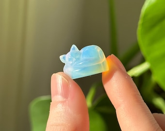 Cute sleeping cat crystal, opalite crystal, mini opalite stone, tiny crystal gift, crystal animal, healing gift, healing crystal stone