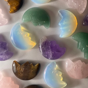 Crystal Moon Face Carving | Choose Opalite, Amethyst, Tiger’s Eye, Aventurine or Rose Quartz | Intuition & Calm | Celestial Crystal Gift
