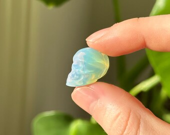 Opalite Skull Carving | Mini Crystal Skull Figurine | Iridescent Healing Stone | Third Eye Chakra | Pocket Crystal Gift | Crystal Decor