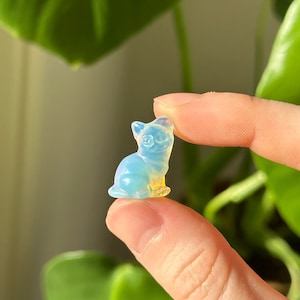 Opalite Cat Crystal Carving | 1.5cm Miniature Cat Figurine | Opalite Crystal Animal | Healing Crystal Decor | Cute Gift for Cat Lovers