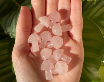 Mini Rose Quartz Mushroom | Crystal Mushroom Carving | Pocket Crystal | Love & Heart Chakra | Fairy Garden Crystal | Cute Crystal Gift