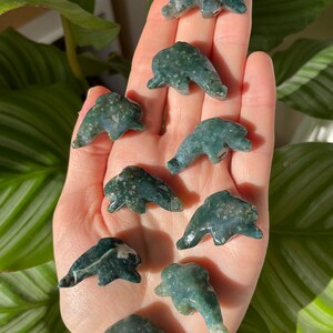 Moss Agate Dolphin Carving | Polished Crystal Animal Figurine | Emotional Healing & Earth Energy | Ocean Spirit Animal Gift