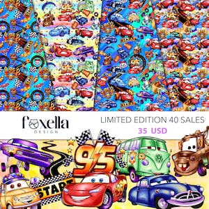 May include: A digital design featuring cartoon cars, racing flags, and the number 95 on a blue background. The design includes the text "START" and "66". The image also shows a variety of cartoon cars.