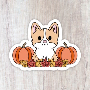 Fall Corgi Waterproof Sticker, Corgi Pumpkin Laptop Decal, Cute Dog Vinyl Sticker, Pet Notebook Sticker, Halloween Water Bottle Sticker