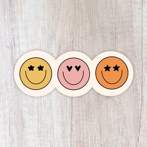Happy Smile Sticker, Cute Retro Sticker, Positive Notebook Sticker, Groovy Laptop Sticker, Motivational Waterproof Water Bottle Sticker