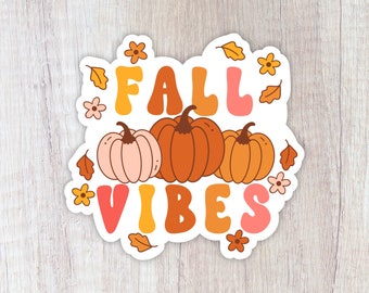 Fall Vibes Sticker, Retro Pumpkin Sticker, Pumpkin Spice Laptop Decal, Autumn Notebook Sticker, Waterproof Water Bottle Sticker, Friend Gift