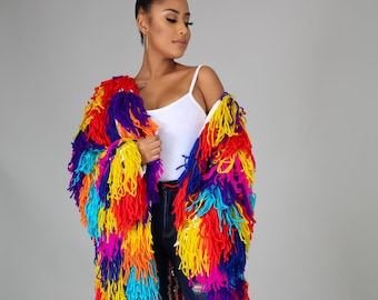 colorful shaggy cardigan